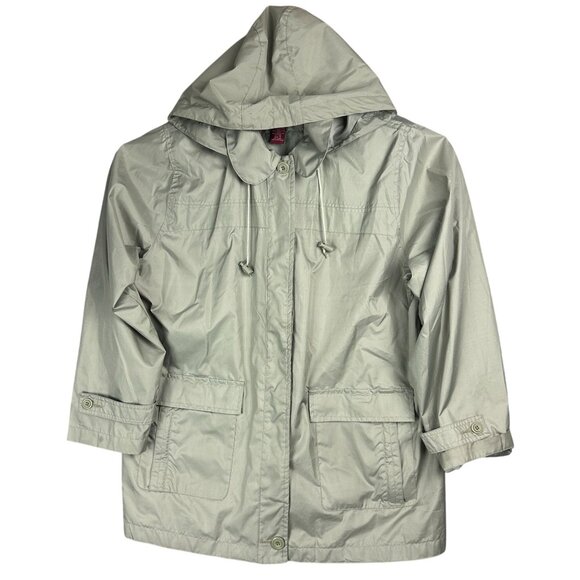 Tudor Court Windbreaker Jacket Women XL Green Removable Hood Zipped Pockets - Picture 1 of 12